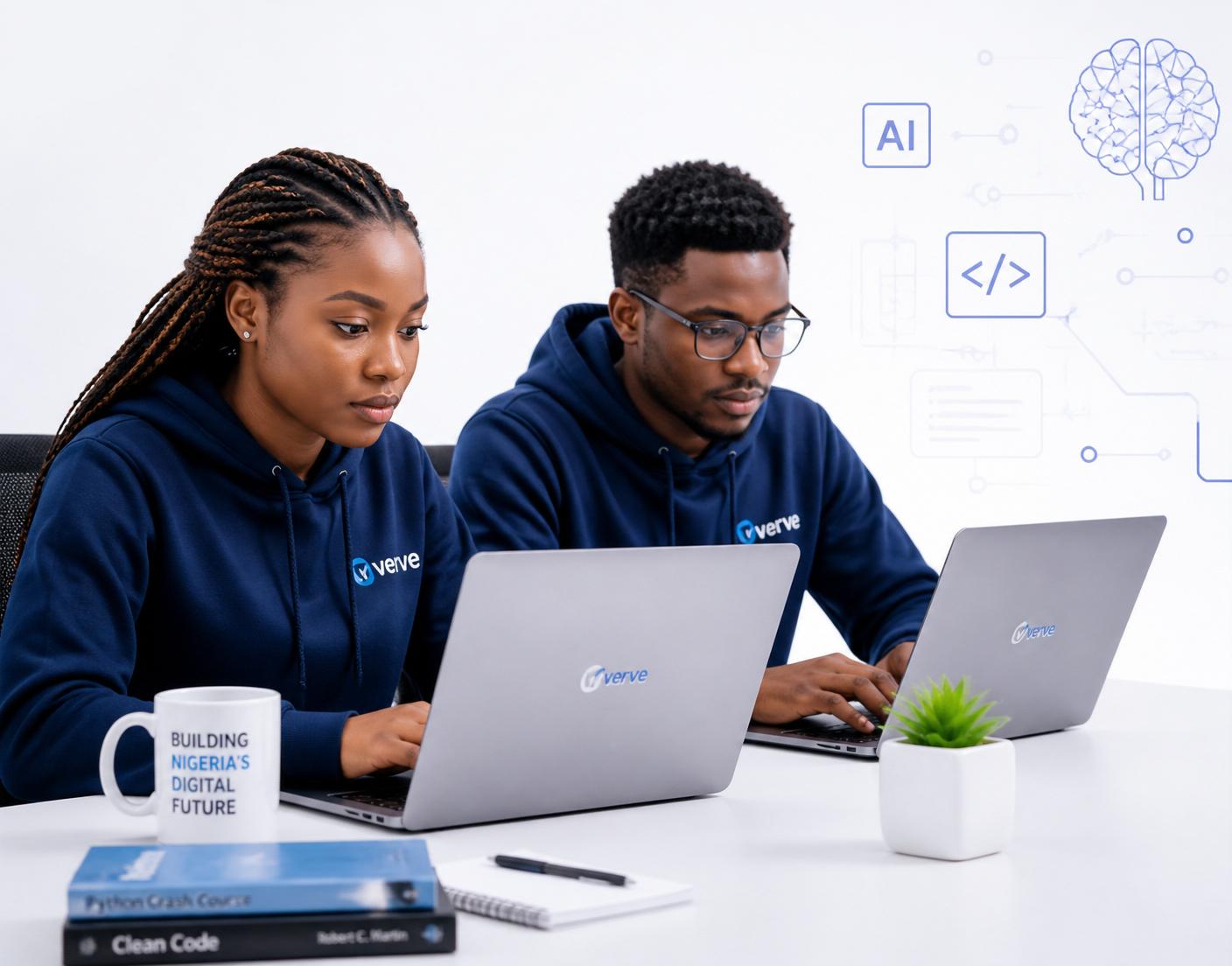 Talent Nation interns collaborating on laptops